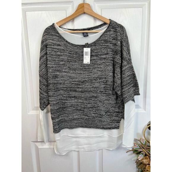 Chelsea & Theodore Sweater Grey Size L White Layered Top Semi Sheer Hem - Picture 8 of 14